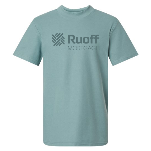 American Apparel Pique Mockneck T-shirt- Logo Drop- Arctic