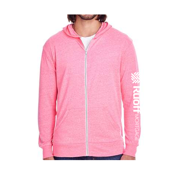 Threadfast Unisex Triblend Full-Zip Light Hoodie- neon pink triblend