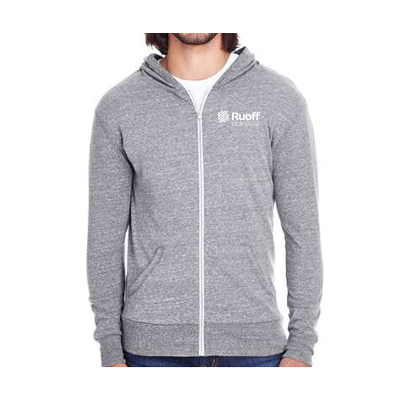 Threadfast Unisex Triblend Full-Zip Light Hoodie- grey triblend